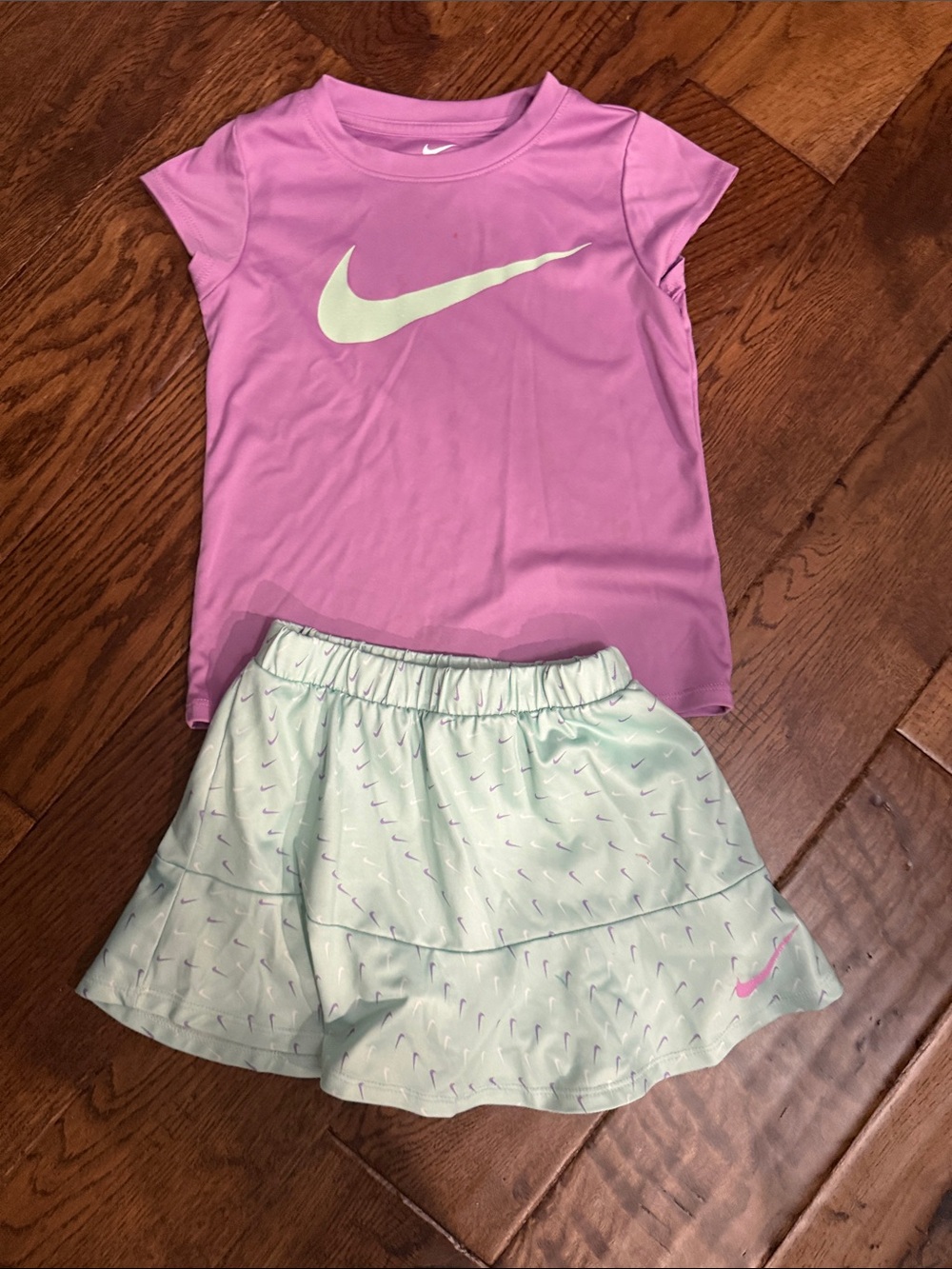Nike Pink Top with Mint Green Skort - Girls Active Set